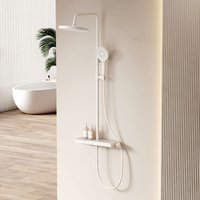 EMKE Duschsystem mit Thermostat 40cm Thermostatische Platte Duschsäuleset 2-in-1-Filter-Großbrause und Handbrause Weiß von EMKE