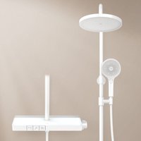 EMKE Duschsystem mit Thermostat 40cm Thermostatische Platte Duschsäuleset 2-in-1-Filter-Großbrause und Handbrause Weiß von EMKE