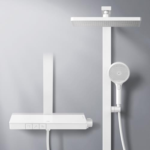 EMKE Duschsystem mit Thermostat Brauseset mit 36x24cm Regenduschkopf, Regendusche mit Thermostat Handbrause mit 4 Strahlstärken, Regendusche mit Glasablage, KTW-Zertifizierung, Weiß Matt EMKE Duschsystem mit Thermostat Brauseset mit 36x24cm Regenduschkopf, Regendusche mit Thermostat Handbrause mit 4 Strahlstärken, Regendusche mit Glasablage, KTW-Zertifizierung, Weiß Matt von EMKE