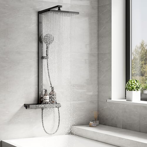 EMKE Duschsystem mit Thermostat Duschsystem Regendusche, Handbrause mit 4 in 1 Strahlstärken, mit 40cm Thermostatische Platte, Brausestange, Duschsystem,Regendusche mit thermostat,Anthrazit Matt EMKE Duschsystem mit Thermostat Duschsystem Regendusche, Handbrause mit 4 in 1 Strahlstärken, mit 40cm Thermostatische Platte, Brausestange, Duschsystem,Regendusche mit thermostat,Anthrazit Matt von EMKE