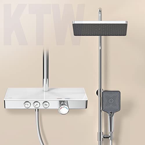 EMKE Duschsystem mit Thermostat KTW-Zertifizierung Duschset, 45cm Thermostatische Platte,Handbrause 3 Strahlarten,Regendusche mit Armatur, Duschsystem Chrom von EMKE