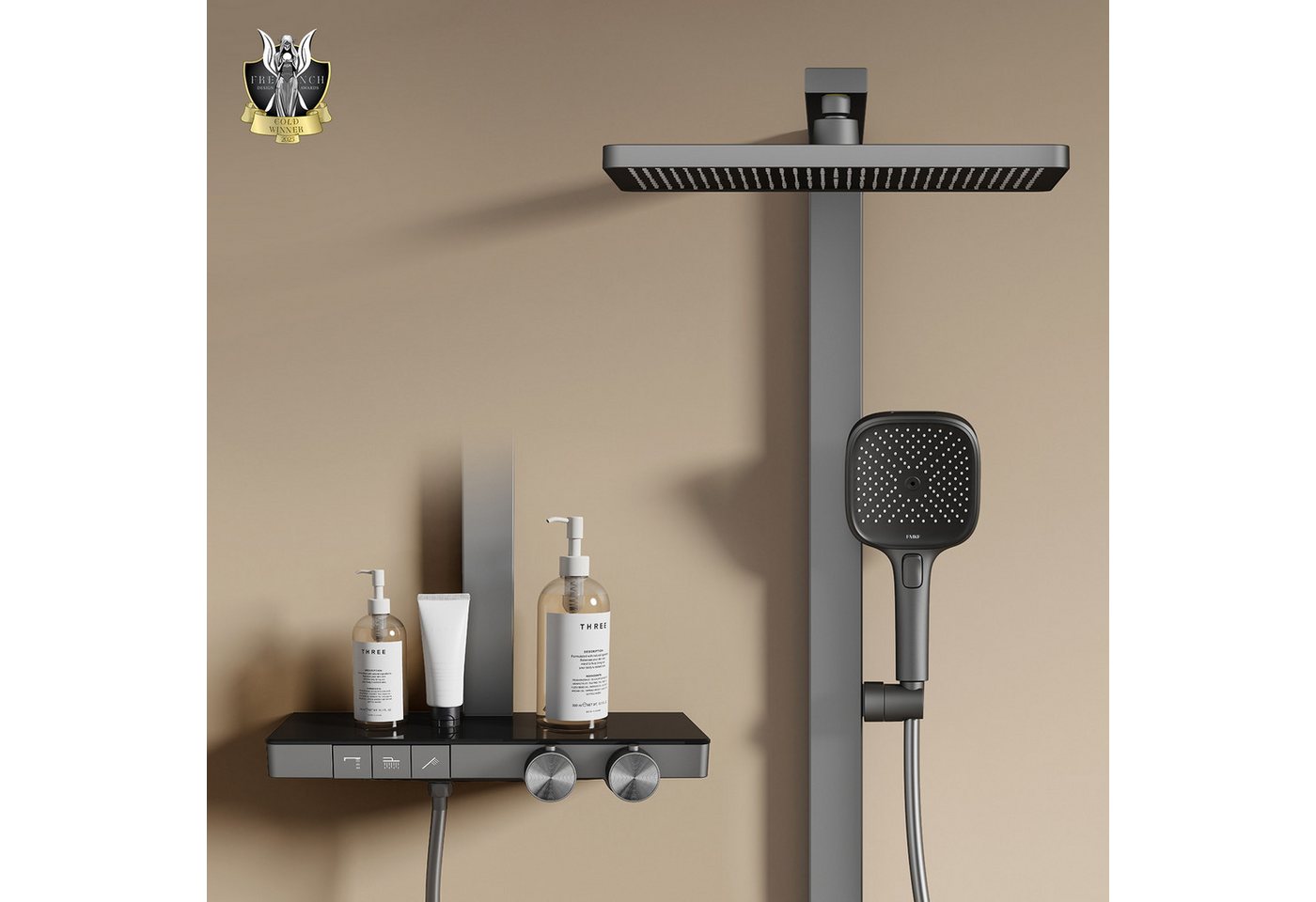 EMKE Duschsystem mit Thermostat Regendusche und Handbrause Messing Duschsäule, Thermostat Duschsystem mit Handbrause, 4 Funktionen Messing EMKE Duschsystem mit Thermostat Regendusche und Handbrause Messing Duschsäule, Thermostat Duschsystem mit Handbrause, 4 Funktionen Messing von EMKE