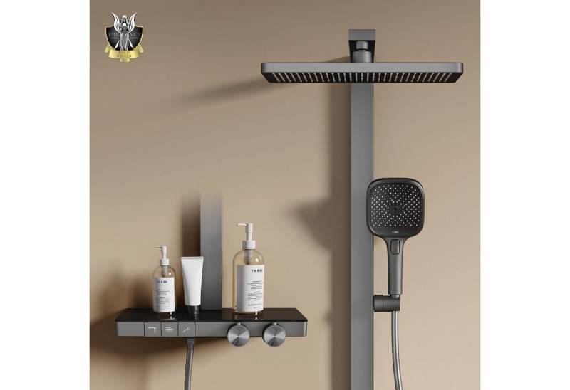 EMKE Duschsystem mit Thermostat Regendusche und Handbrause Messing Duschsäule, Thermostat Duschsystem mit Handbrause, 4 Funktionen Messing von EMKE