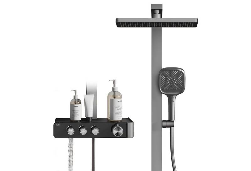 EMKE Duschsystem Komplettset mit Thermostat und großflächiger Regendusche Duschkopf, Höhe 112 cm, 3 Strahlart(en), 36x24 cm Regendusche Handbrause, Brausestange und 150cm Schlauch von EMKE