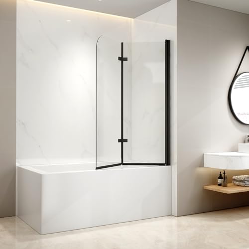 EMKE Duschtrennwand für Badewanne 120x140 cm, Duschwand für Badewanne Schwarz 2-teilig Faltbar, Duschabtrennung Badewanne Duschwand 6mm NANO Sicherheitsglas Badewannenaufsatz EMKE Duschtrennwand für Badewanne 120x140 cm, Duschwand für Badewanne Schwarz 2-teilig Faltbar, Duschabtrennung Badewanne Duschwand 6mm NANO Sicherheitsglas Badewannenaufsatz von EMKE