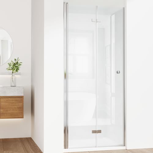 EMKE Duschtür 90 cm, Nischentür Dusche Duschabtrennung Schwingtür Duschwand Falttür Dusche, 6 mm Nano Gehärtetes Glas Duschkabine Duschtrennwand Duschtüren Höhe 185 cm von EMKE