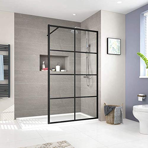 EMKE Duschwand Walk In Duschtür 90x200 cm Walk In Duschtrennwand Glas Walk-In Dusche mit 8mm Nano-Beschichtung Sicherheitsglas Duschabtrennung Duschkabine Schwarz von EMKE