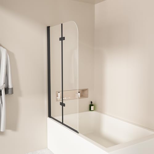 EMKE Duschwand für Badewanne 100x140 cm Schwarz, 2-teilig Faltbar Duschtrennwand mit 6 mm ESG Sicherheitsglas, Badewannenaufsatz Faltwand, Duschabtrennung Badewannenfaltwand Glas EMKE Duschwand für Badewanne 100x140 cm Schwarz, 2-teilig Faltbar Duschtrennwand mit 6 mm ESG Sicherheitsglas, Badewannenaufsatz Faltwand, Duschabtrennung Badewannenfaltwand Glas von EMKE