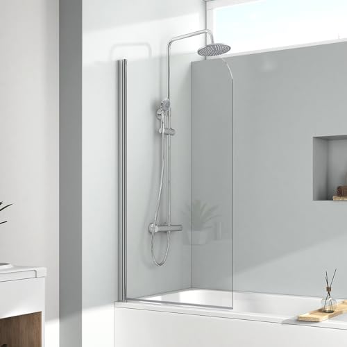 EMKE Duschwand für Badewanne 80x140 cm, Duschtrennwand für Badewanne Duschwand Badewanne, Duschabtrennung Badewanne 6mm Sicherheitsglas Badewannenaufsatz von EMKE