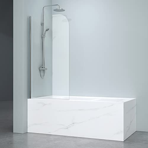 EMKE Duschwand für Badewanne 90x140 cm Duschabtrennung Faltbare Duschwand 1-teilig Faltbar 6 mm NANO-GLAS badewannenfaltwand von EMKE