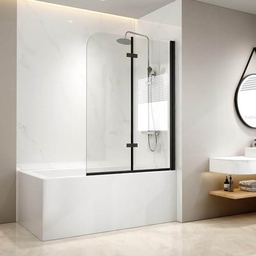 EMKE Duschwand für Badewanne 100x140 cm Schwarz, Duschtrennwand für Badewanne 2-teilig Faltbar Badewannen Duschwand, Duschabtrennung Badewanne Duschwand 6mm Sicherheitsglas Badewannenaufsatz EMKE Duschwand für Badewanne 100x140 cm Schwarz, Duschtrennwand für Badewanne 2-teilig Faltbar Badewannen Duschwand, Duschabtrennung Badewanne Duschwand 6mm Sicherheitsglas Badewannenaufsatz von EMKE