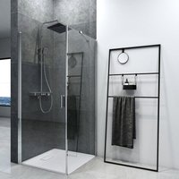 EMKE Eckeinstieg Duschkabine 90x80cm Duschabtrennung Pendeltür Duschwand Schwingtür Duschtür Mit Seitenwand Höhe 195cm von EMKE