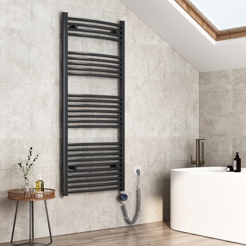EMKE Elektrischer Handtuchheizkörper 140 x 60 cm, Gebogen Badheizkörper Elektrisch mit Thermostat Handtuchwärmer Handtuchtrockner Elektrischer Handtuchhalter mit Heizstab Anthrazit 600 Watt EMKE Elektrischer Handtuchheizkörper 140 x 60 cm, Gebogen Badheizkörper Elektrisch mit Thermostat Handtuchwärmer Handtuchtrockner Elektrischer Handtuchhalter mit Heizstab Anthrazit 600 Watt von EMKE