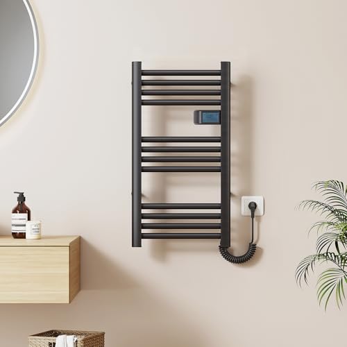 EMKE Elektrischer Handtuchheizkörper 750 x 400 mm, Badheizkörper Elektrisch mit Touchschalter Timer, Handtuchtrokner Handtuchwärmer Elektrisch Handtuchheizung Schwarz Matt 180W von EMKE