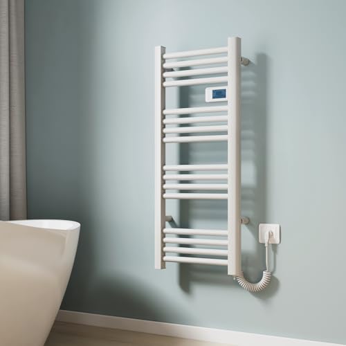 EMKE Elektrischer Handtuchheizkörper 96 x 40 cm, Badheizkörper Elektrisch mit Touchschalter Timer, Handtuchheizung Handtuchtrokner Handtuchwärmer Elektrisch Weiß 300W von EMKE