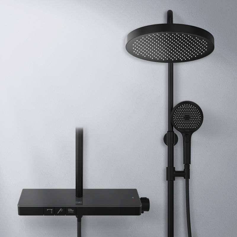 Duschsystem mit Thermostat, 320 mm Kopfbrause & Ablage – mit Antikalk- & Luftblasenfunktion von EMKE