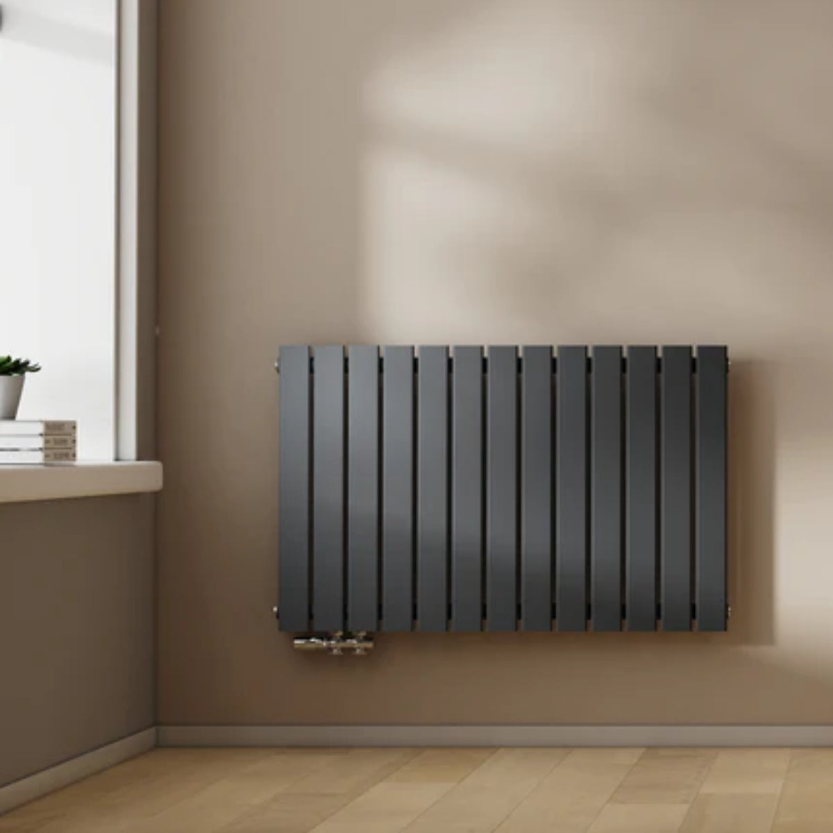 EMKE Flachheizkörper Horizontal Einlagig Seitenanschluss Wohnzimmer (Anthrazit/Weiß) von EMKE