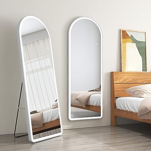 EMKE Ganzkörperspiegel mit Beleuchtung 160x60cm 3 Lichtfarbe Dimmbar Standspiegel Groß mit Touchschalter LED Standspiegel weiß von EMKE