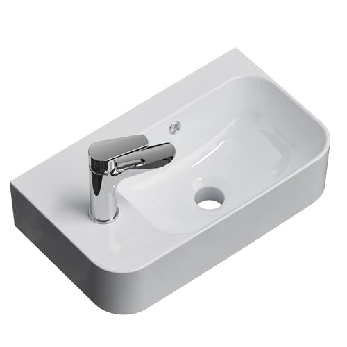 EMKE Hänge-Waschbecken 450 x 265 x 155 mm – Kompaktes und Elegantes Waschbecken für kleine Badezimmer und Gäste-WC – Wasserhahn Links, Wandmontage, Weiß glänzend EMKE Hänge-Waschbecken 450 x 265 x 155 mm – Kompaktes und Elegantes Waschbecken für kleine Badezimmer und Gäste-WC – Wasserhahn Links, Wandmontage, Weiß glänzend von EMKE