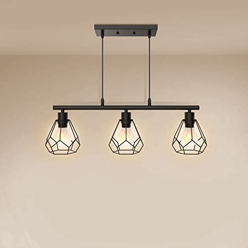 EMKE Hängelampe Pendelleuchte Schwarz, Vintage Pendellampe 3 flammige Hängeleuchte Lampenfassung E27, Deckenlampe Industrial für Wohnzimmer Schlafzimmer und Esszimmer Hängelampe EMKE Hängelampe Pendelleuchte Schwarz, Vintage Pendellampe 3 flammige Hängeleuchte Lampenfassung E27, Deckenlampe Industrial für Wohnzimmer Schlafzimmer und Esszimmer Hängelampe von EMKE