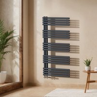 EMKE Handtuchheizkörper 126 × 60 cm mit Seitenanschluss Anthrazit Badheizkörper Handtuchhalter Handtuchwärmer 1075W von EMKE