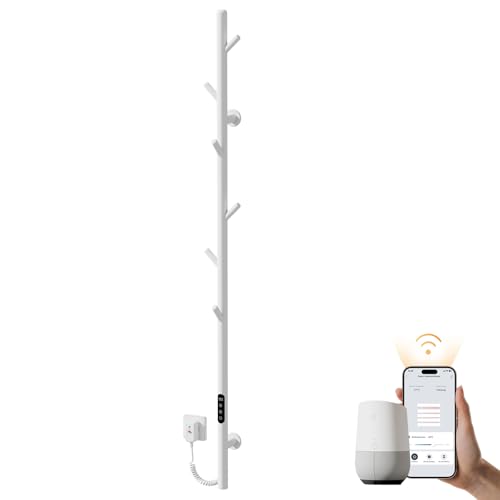 EMKE Handtuchheizkörper Elektrisch, Design Elektrischer Handtuchtrockner mit einer Stange, Intelligenter Einstellbare Temperatur Badheizkörper Handtuchhalter, Handtuchwärmer mit 6 Haken Weiß von EMKE