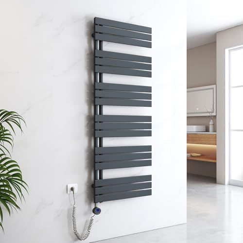 EMKE Handtuchheizkörper Elektrisch 1599x600 mm, Badheizkörper Elektrisch mit Thermostat Elektrischer Handtuchwärmer Handtuchtrockner Handtuch Heizkörper Bad Handtuchhalter mit Heizstab Anthrazit 1000W von EMKE