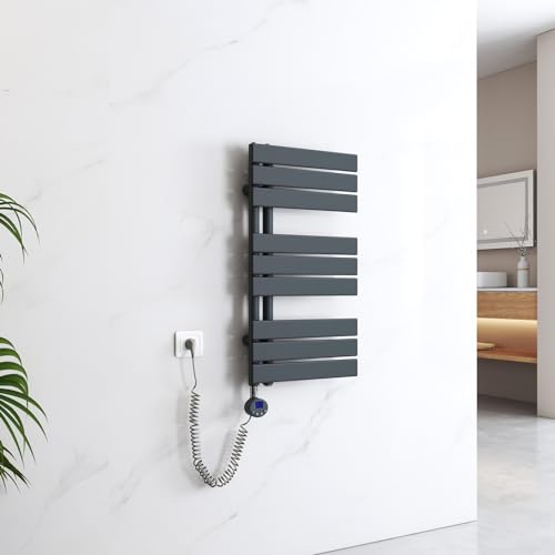 EMKE Handtuchheizkörper Elektrisch 762x400 mm, Badheizkörper Elektrisch mit Thermostat Elektrischer Handtuchwärmer Handtuchtrockner Handtuch Heizkörper Bad Handtuchhalter mit Heizstab Anthrazit 400W von EMKE