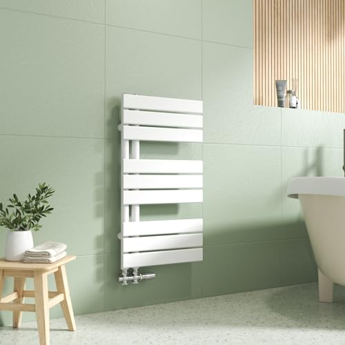 EMKE Handtuchheizkörper Seitenanschluss 762x400 mm, Badheizkörper Handtuchhalter Handtuchwärmer Handtuchtrockner Badezimmer Heizkörper Flach Handtuchheizung Weiß 342 Watt von EMKE