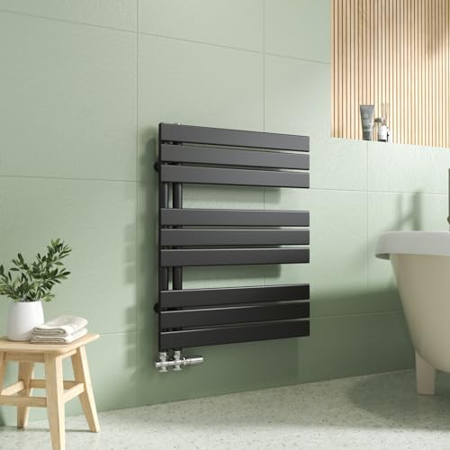 EMKE Handtuchheizkörper Seitenanschluss 762x600 mm, Badheizkörper Handtuchhalter Handtuchwärmer Handtuchtrockner Badezimmer Heizkörper Flach Handtuchheizung Schwarz 479W von EMKE