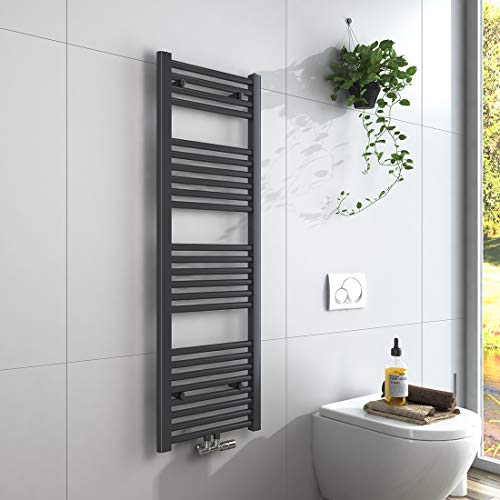 EMKE Handtuchheizkörper 1200x400 mm, Badheizkörper Handtuchhalter Mittelanschluss Handtuchwärmer Handtuchtrockner Heizkörper Bad Handtuchheizung Anthrazit 427W von EMKE