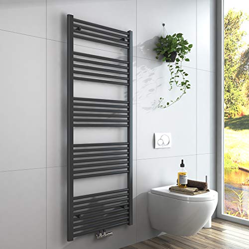 EMKE Handtuchheizkörper 1600x600 mm, Badheizkörper Handtuchhalter Mittelanschluss Handtuchwärmer Handtuchtrockner Heizkörper Bad Handtuchheizung Anthrazit 761W von EMKE