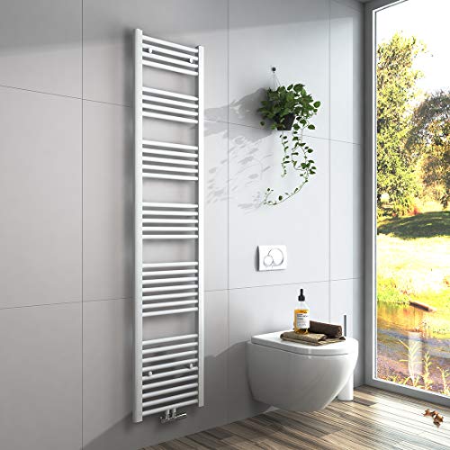 EMKE Handtuchheizkörper 1800x400 mm, Badheizkörper Handtuchhalter Mittelanschluss Handtuchwärmer Handtuchtrockner Heizkörper Bad Handtuchheizung Weiß 618W von EMKE