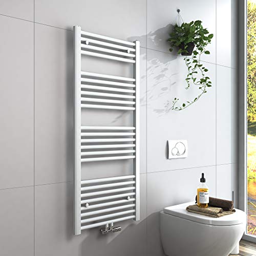 EMKE Handtuchheizkörper 1200x500 mm, Badheizkörper Handtuchhalter Mittelanschluss Handtuchwärmer Handtuchtrockner Heizkörper Bad Handtuchheizung Weiß 513W von EMKE