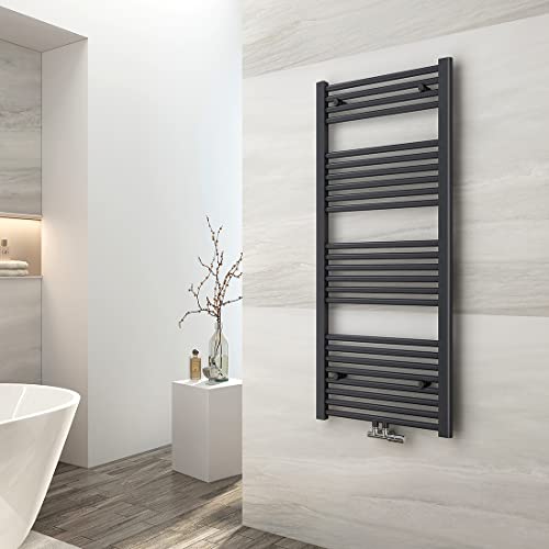 EMKE Badheizkörper 1200x500 mm, Handtuchheizkörper Mittelanschluss Badheizkörper Handtuchhalter Handtuchwärmer Handtuchtrockner Heizkörper Bad Handtuchheizung Anthrazit 513W von EMKE
