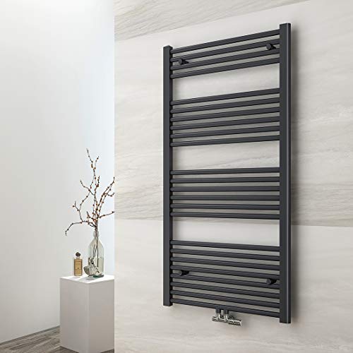 EMKE Badheizkörper 1200x600 mm, Handtuchheizkörper Mittelanschluss Badheizkörper Handtuchhalter Handtuchwärmer Handtuchtrockner Heizkörper Bad Handtuchheizung Anthrazit 598W von EMKE
