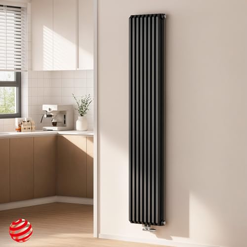 EMKE Heizkörper 180x35 cm, D-Form Design Heizkörper Vertikal Flachheizkörper Mittelanschluss Paneelheizkörper Doppellagig Anthrazit 1611W von EMKE