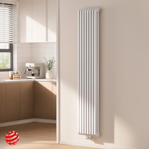 EMKE Heizkörper 180x35 cm, D-Form Design Heizkörper Vertikal Flachheizkörper Mittelanschluss Paneelheizkörper Doppellagig Weiß 1611W von EMKE