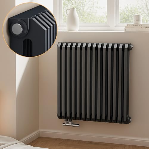 EMKE Heizkörper 600x594 mm, D-Form Flachheizkörper Design Heizkörper Horizontal Doppellagig Paneelheizkörper Seitenanschluss Anthrazit 969W von EMKE