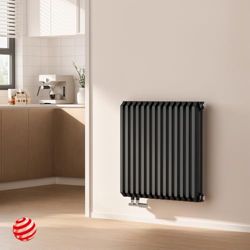 EMKE Heizkörper 60x59 cm, D-Form Design Heizkörper Horizontal Flachheizkörper Seitenanschluss Paneelheizkörper Doppellagig Anthrazit 969W von EMKE