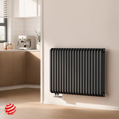EMKE Heizkörper 60x84 cm, D-Form Design Heizkörper Horizontal Flachheizkörper Seitenanschluss Paneelheizkörper Doppellagig Anthrazit 1383 Watt von EMKE