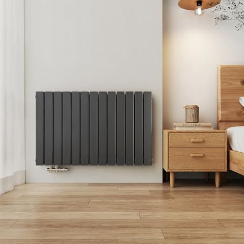 EMKE Heizkörper 630x1000 mm, Design Heizkörper Flach Horizontal Paneelheizkörper Doppellagig Flachheizkörper Seitenanschluss Wandheizkörper Anthrazit 1343 Watt von EMKE