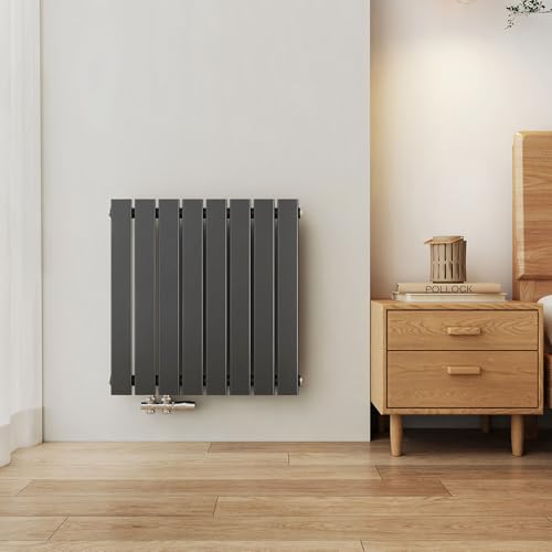 EMKE Heizkörper 630x620 mm, Design Heizkörper Flach Horizontal Paneelheizkörper Seitenanschluss Flachheizkörper Einlagig Wandheizkörper Anthrazit 450 Watt von EMKE