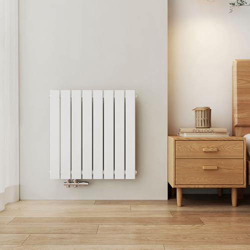 EMKE Heizkörper 630x620 mm, Design Heizkörper Flach Horizontal Paneelheizkörper Seitenanschluss Flachheizkörper Einlagig Wandheizkörper Weiß 450 Watt von EMKE