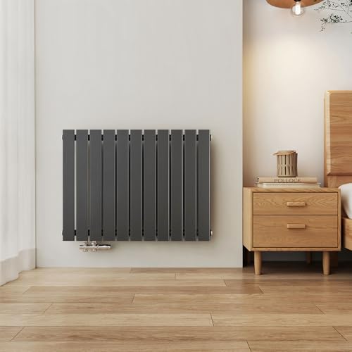 EMKE Heizkörper 630x850 mm, Design Heizkörper Flach Horizontal Paneelheizkörper Einlagig Flachheizkörper Seitenanschluss Wandheizkörper Anthrazit 618 Watt von EMKE