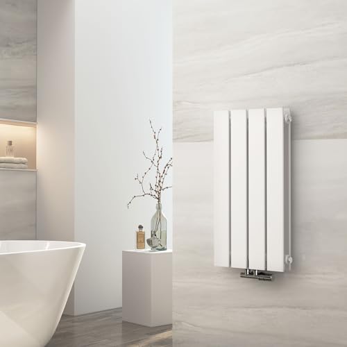 EMKE Heizkörper Klein 600x300mm, Vertikal Heizkörper Flach Badezimmer Flachheizkörper Mittelanschluss Design Paneelheizkörper Doppellagig Wandheizkörper Weiß 327 Watt von EMKE