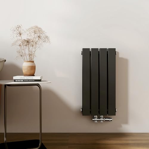 EMKE Heizkörper Klein 600x300mm, Vertikal Heizkörper Bad Flachheizkörper Mittelanschluss Design Paneelheizkörper Doppellagig Wandheizkörper Schwarz 327 Watt von EMKE