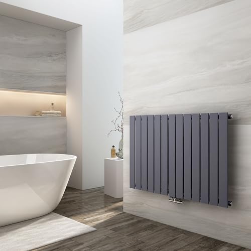 EMKE Heizkörper Flach 630x1000mm, Design Flachheizkörper Moderne Heizkörper Horizontal Paneelheizkörper Seitenanschluss Einlagig Wandheizkörper Anthrazit 730 Watt von EMKE