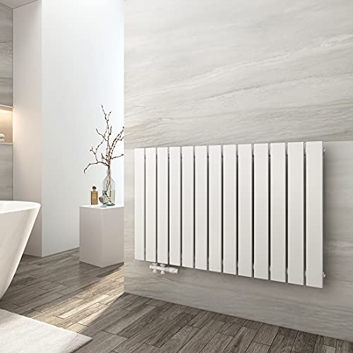 EMKE Heizkörper Flach 630x1000mm, Design Flachheizkörper Moderne Heizkörper Horizontal Paneelheizkörper Seitenanschluss Einlagig Wandheizkörper Weiß 730 Watt von EMKE