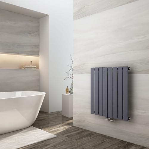 EMKE Heizkörper Flach 630x620mm, Design Flachheizkörper Moderne Heizkörper Horizontal Paneelheizkörper Seitenanschluss Einlagig Wandheizkörper Anthrazit 450 Watt von EMKE